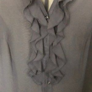 BOGO FREE ALL ITEMS! Black ruffle front tuxedo sheer black blouse